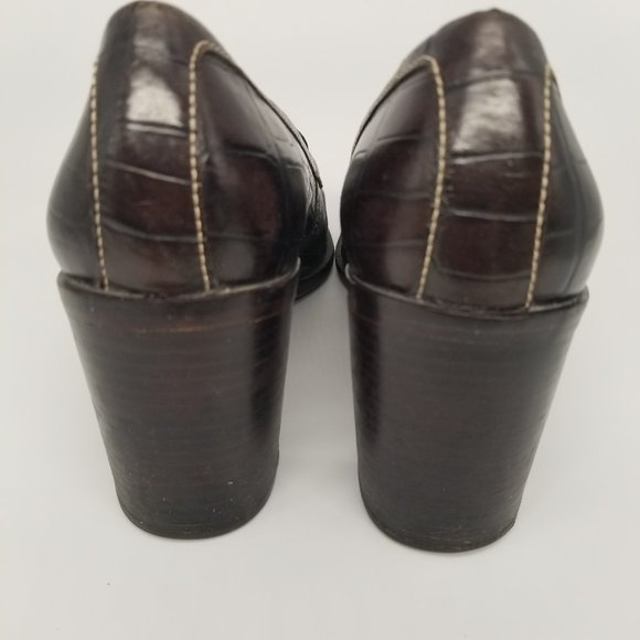 ANTONIO MELANI ITALIAN BROWN ALLIGATOR PATTERNED LEATHER LOAFERS WITH 2.5" HEEL - Picture 4 of 6